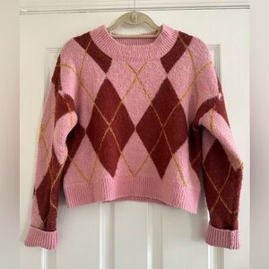 Cotton Emporium Pink Argyle Cropped Sweater